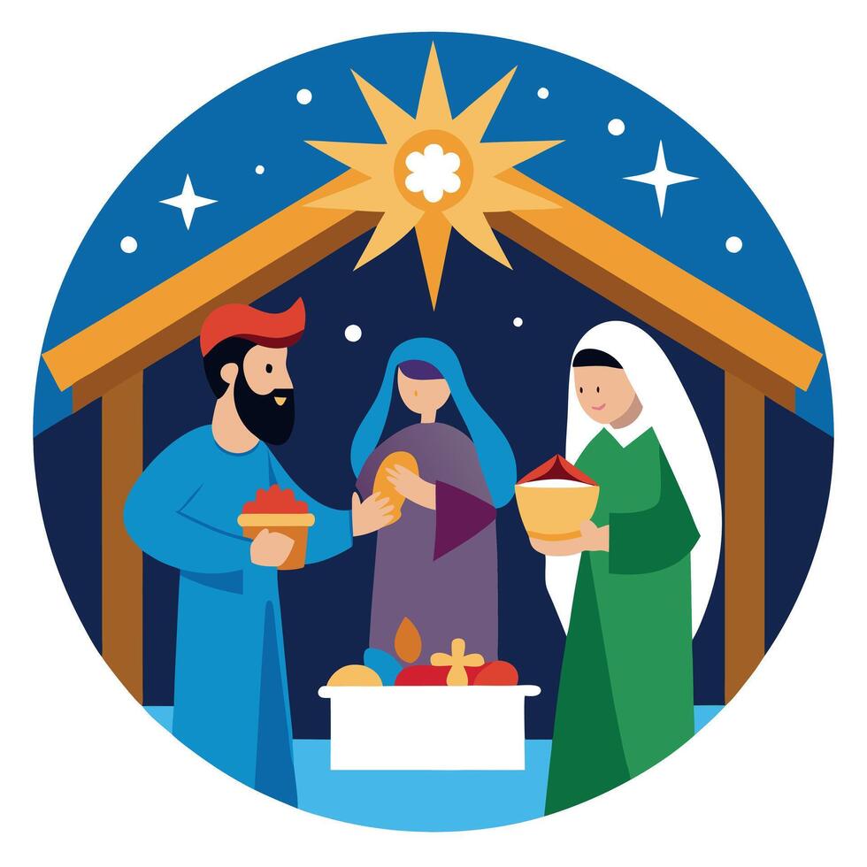 Religious Christmas story of Jesus being born in Bethlehem Shed vector