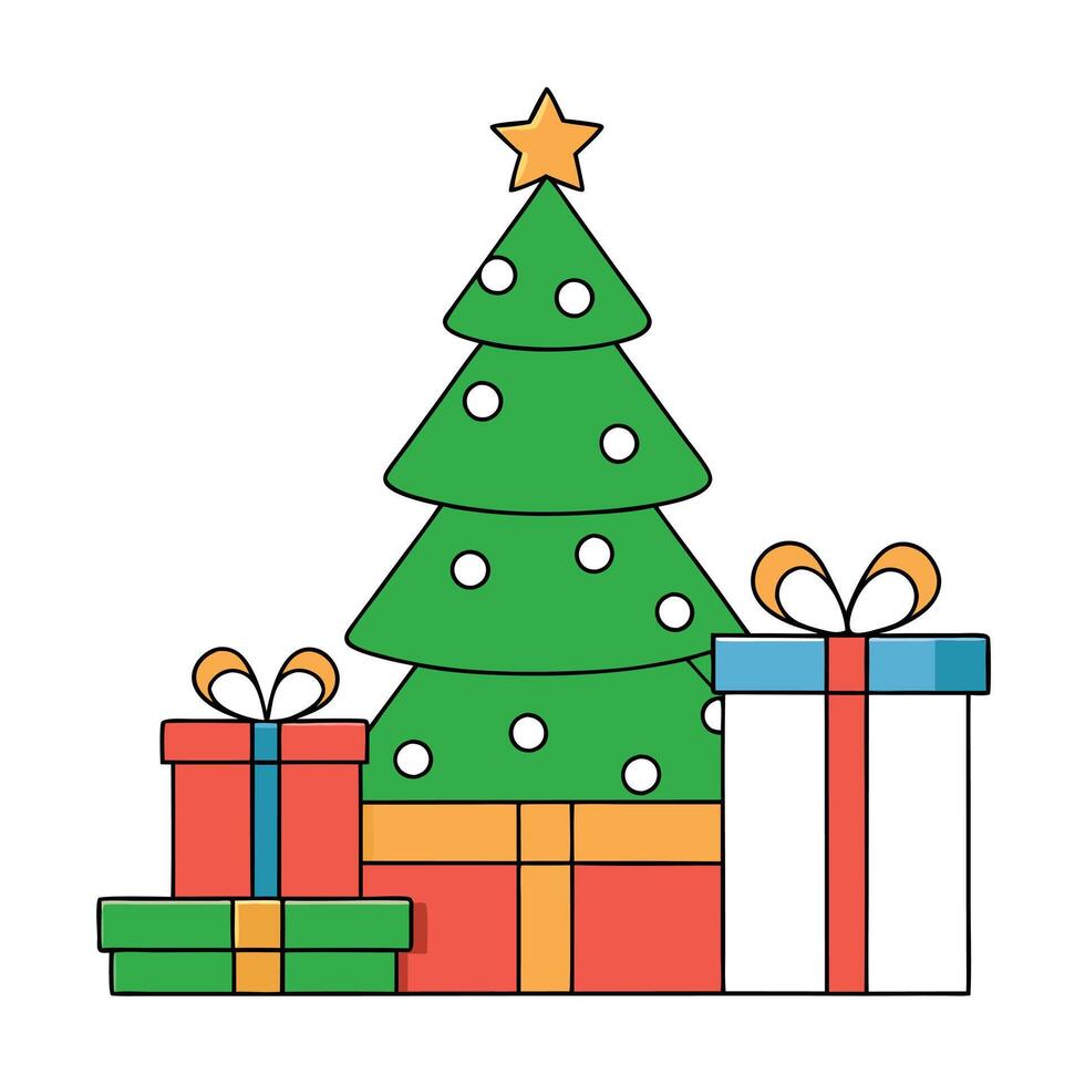 Gift-wrapped presents stacked under the Christmas tree. emphasizing the joy of giving vector