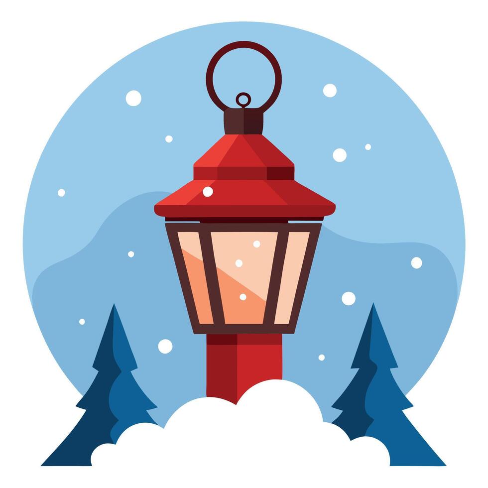 Christmas lantern on the snow. Winter season background and copy space. vector
