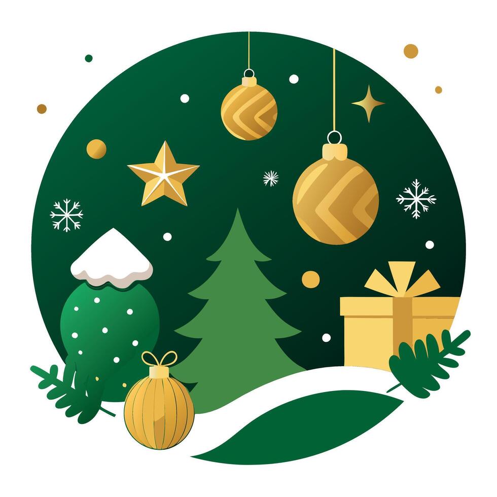 Seasonal Decorations. Premium Green and Gold Christmas Background. vector