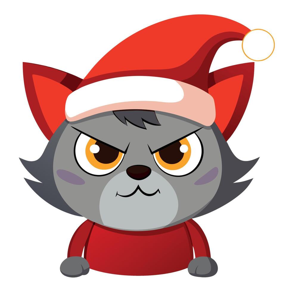 Angry Cat in Santa Claus Red Hat for Christmas and New Year vector