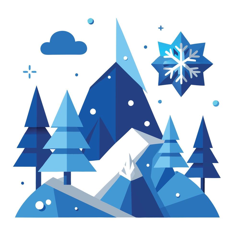 Winter landscape with snowflake and trees vector