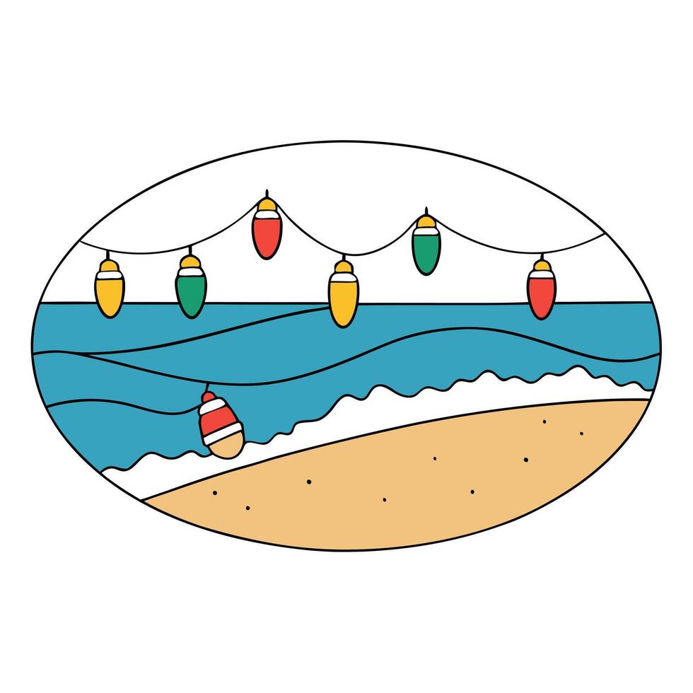 Christmas lights on the beach. vintage style background. vector