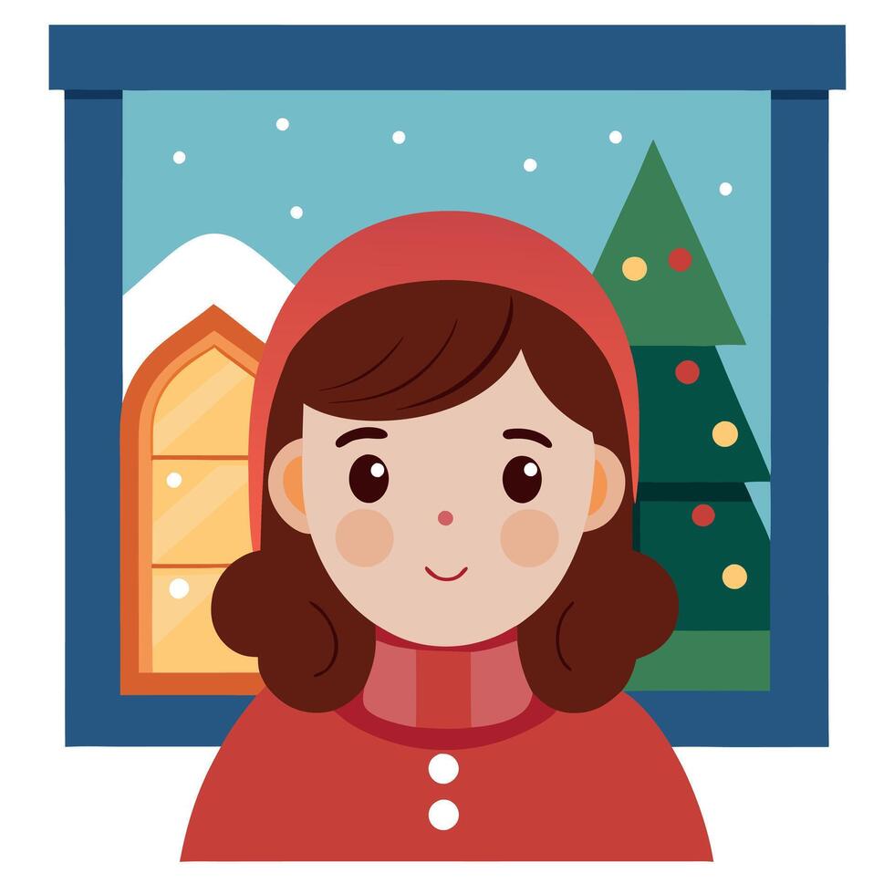 Close up portrait of a girl looking to the Christmas shop window. vector