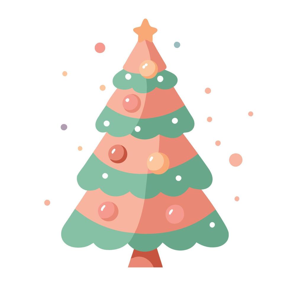 Christmas balls tree decoration. bokeh circles on background. pastel peach photo vector