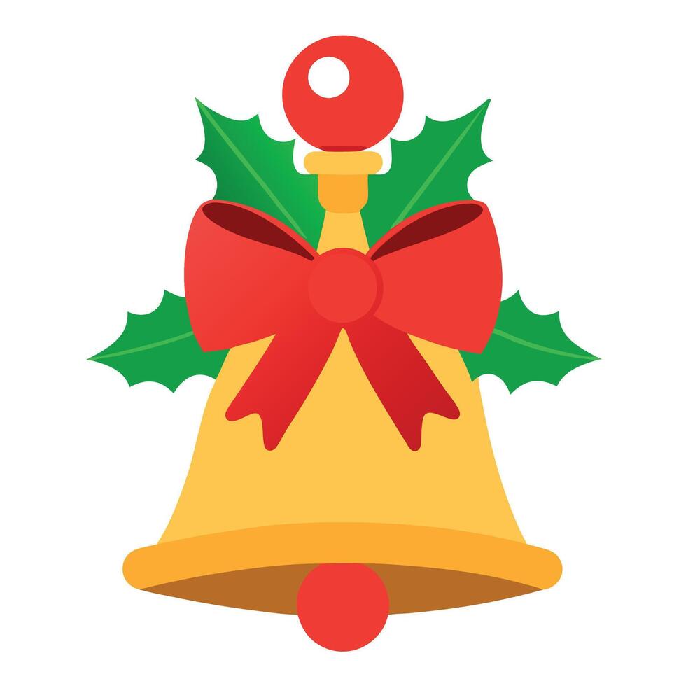 A christmas bell with a red bow and holly wreath around it. vector