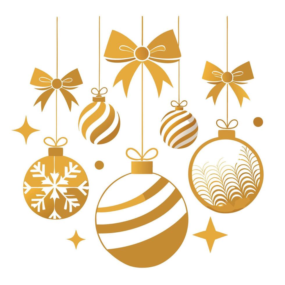 A white and gold christmas background with gold ornaments and bows. vector
