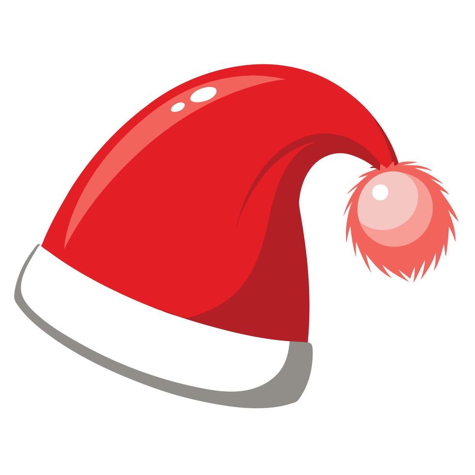 A red Santa hat with a white pompom. Christmas. Holidays. isolated. white background. vector