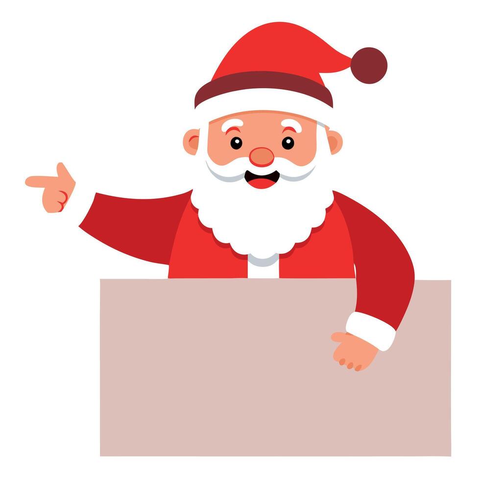 Santa Claus stands behind an empty form and points at finger. vector