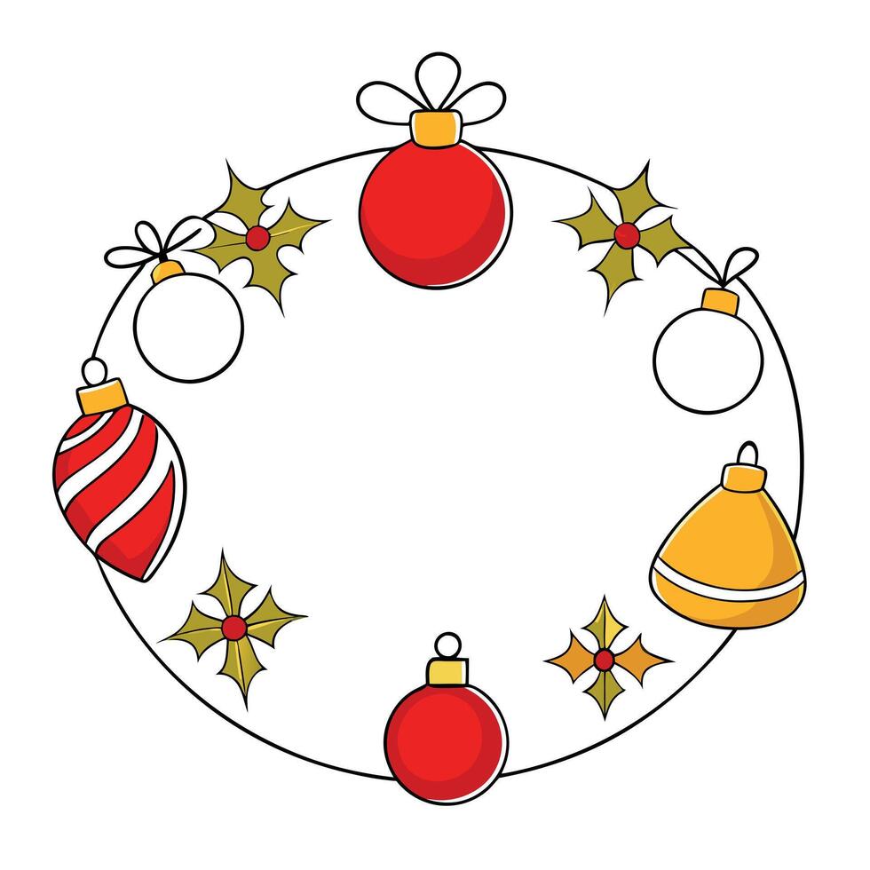 White and red and gold christmas decorations set around a bright christmas frame vector