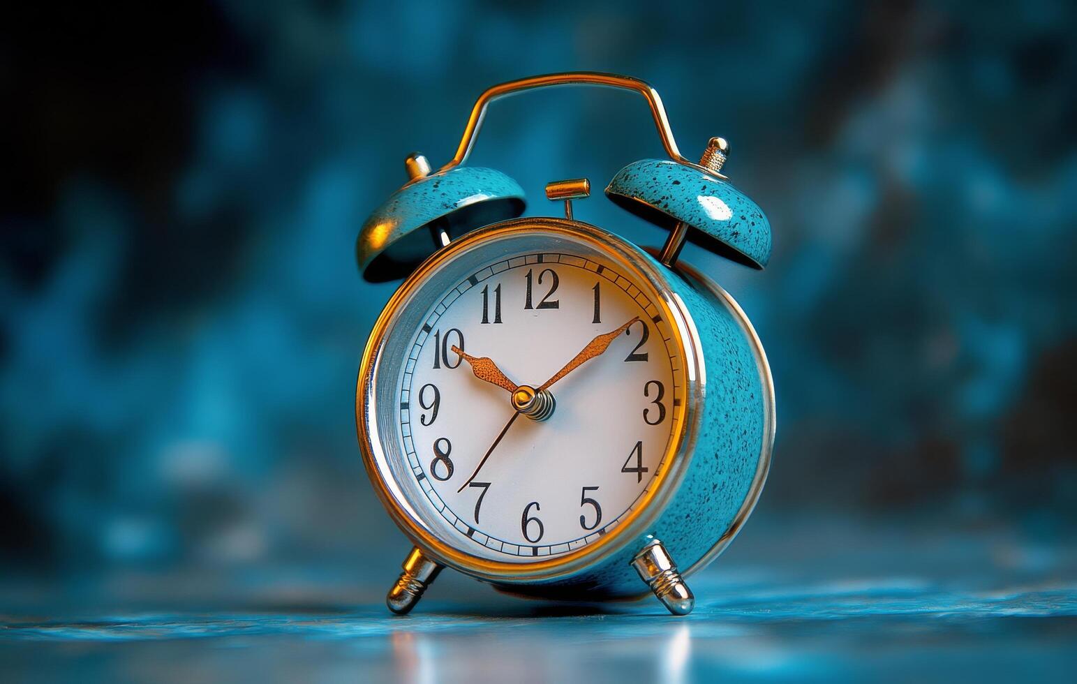 Classic blue alarm clock on a blue background showcasing timeless design and functionality photo