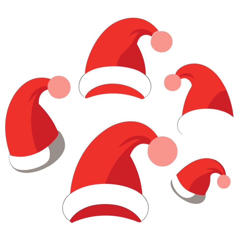 Collection of red santa hats isolated on white background vector