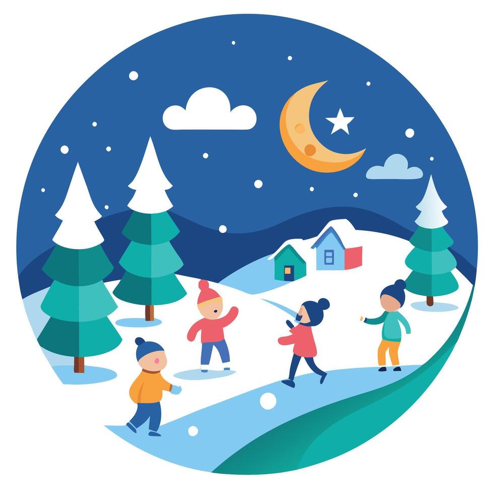 Night snow christmas claus moon magic winter year holiday child. vector