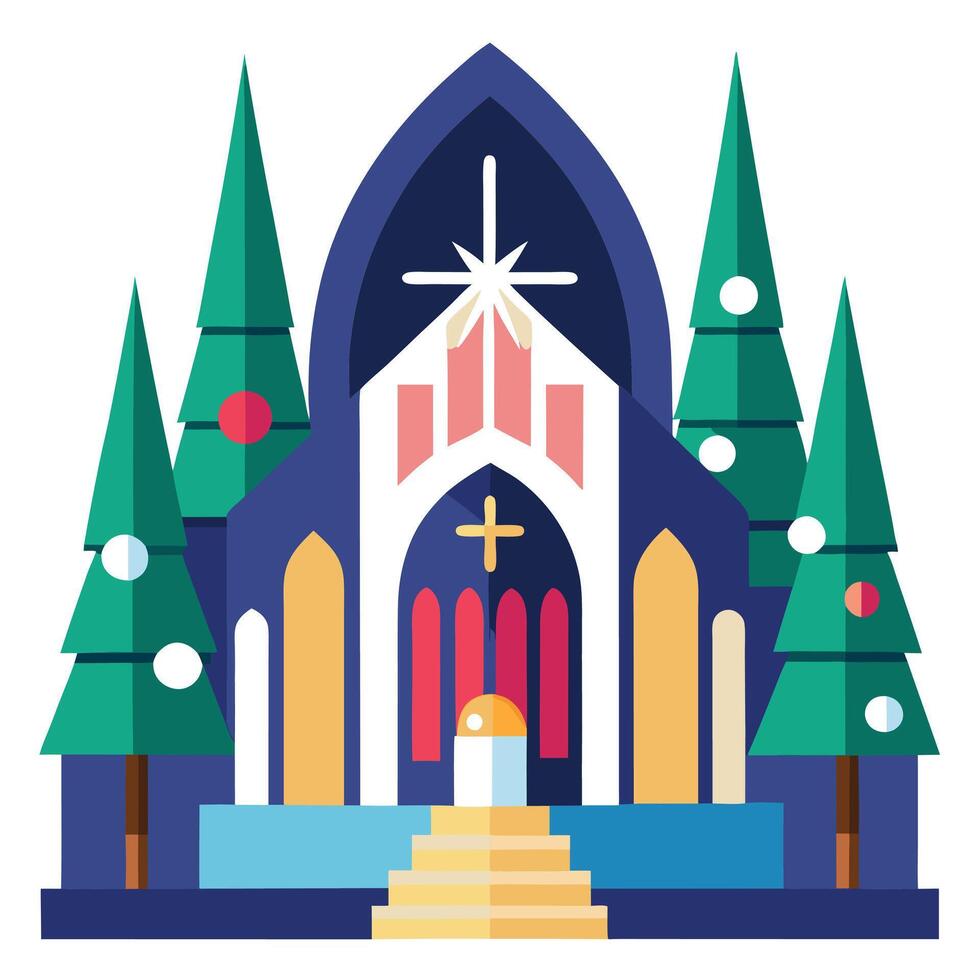 Interior of the cathedral with christmas tree generative art vector