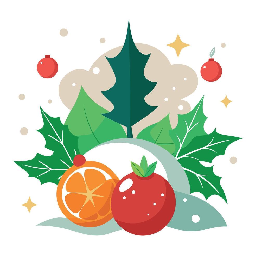 A christmas scene with holly. mist. and pomegranates. vector