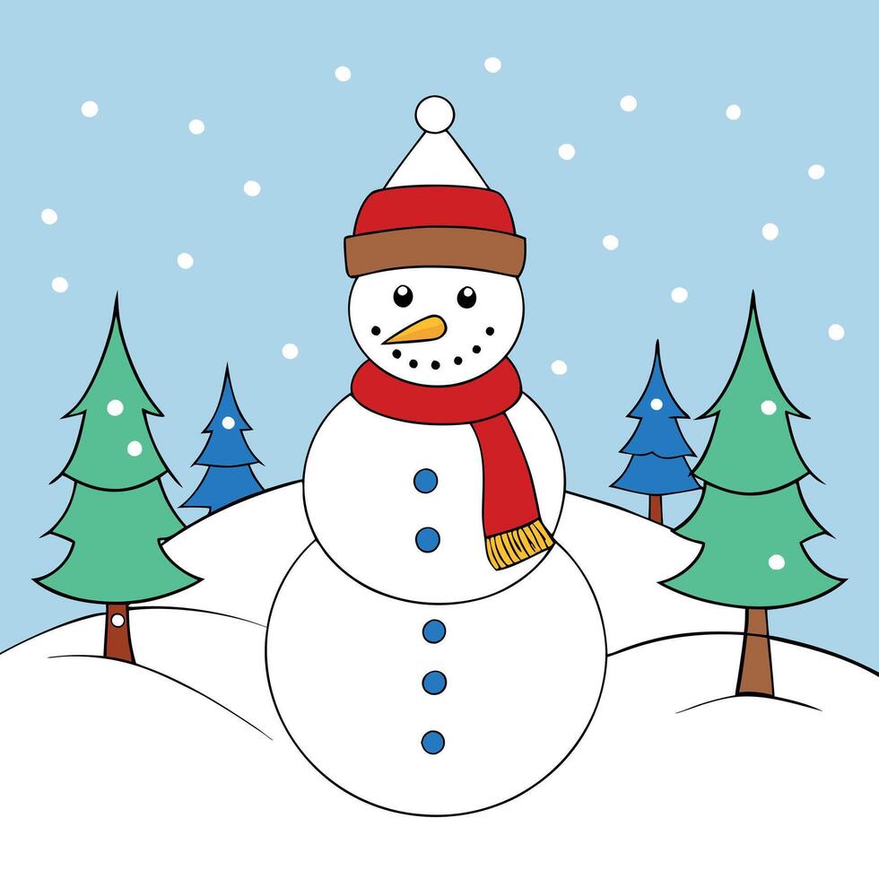A snowman standing tall in a winter wonderland. Snowman standing in winter when christmas vector