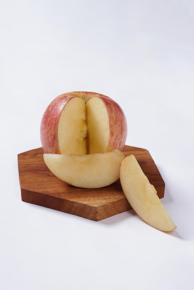 Red apple isolated on white background, fresh red apple with slices, clipping path photo