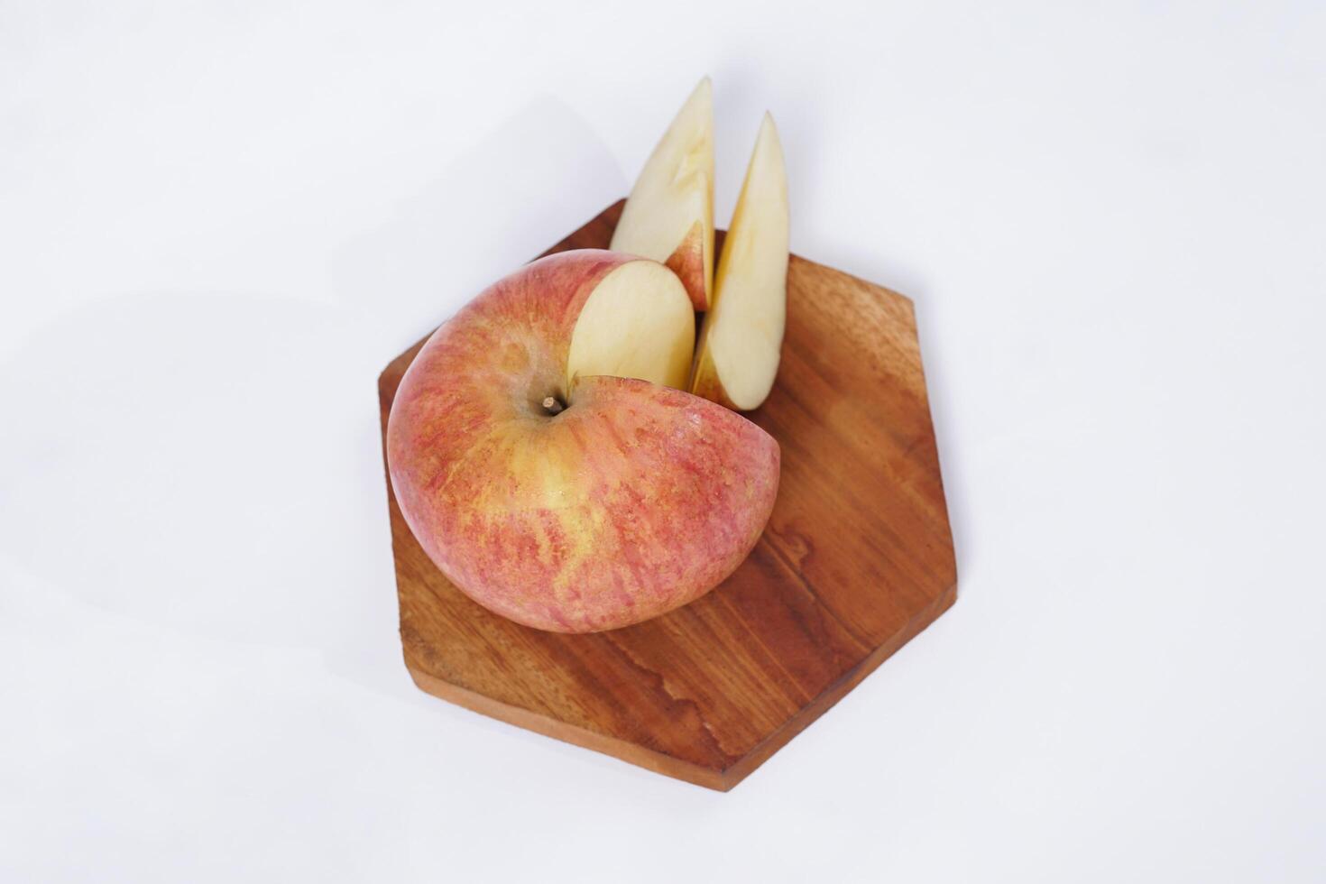 Red apple isolated on white background, fresh red apple with slices, clipping path photo