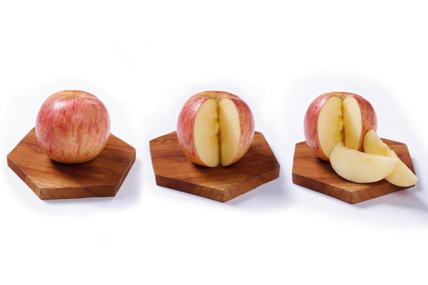 Red apple isolated on white background, fresh red apple with slices, clipping path photo