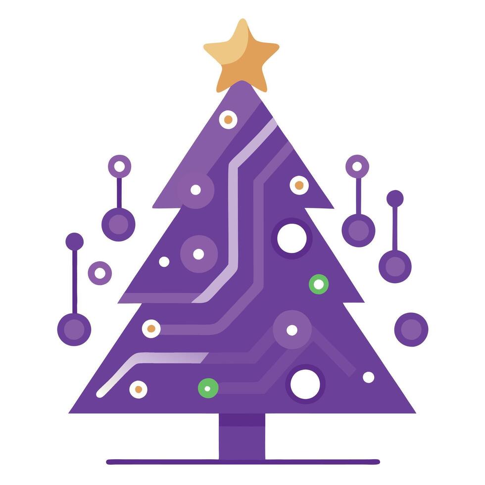 Technology themed electronic purple Christmas tree with circuit board elements vector