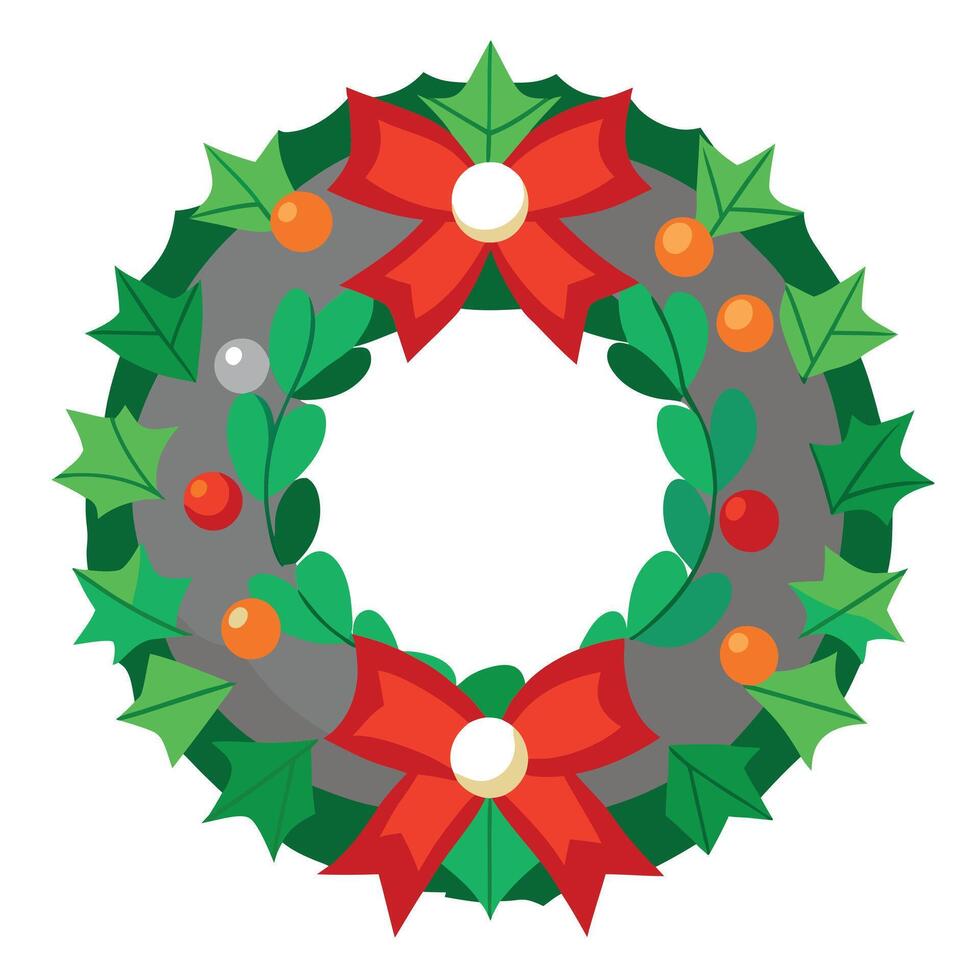 Beautiful Christmas wreath on grey background. top view vector