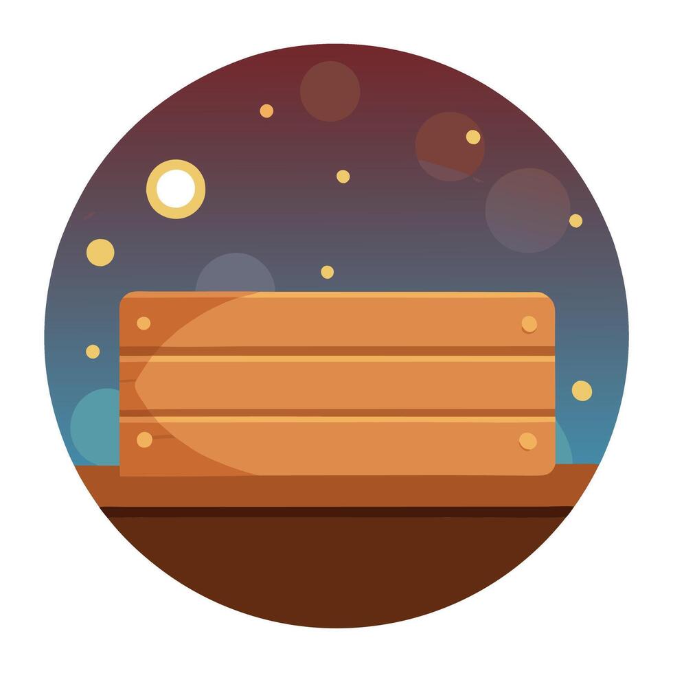 Wooden board on background of blurred bokeh lights. Background. Copy space. vector