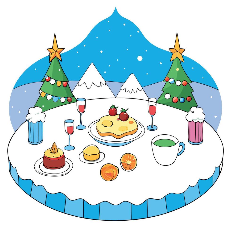 Christmas brunch in a winter wonderland setting. Merry and magical. vector