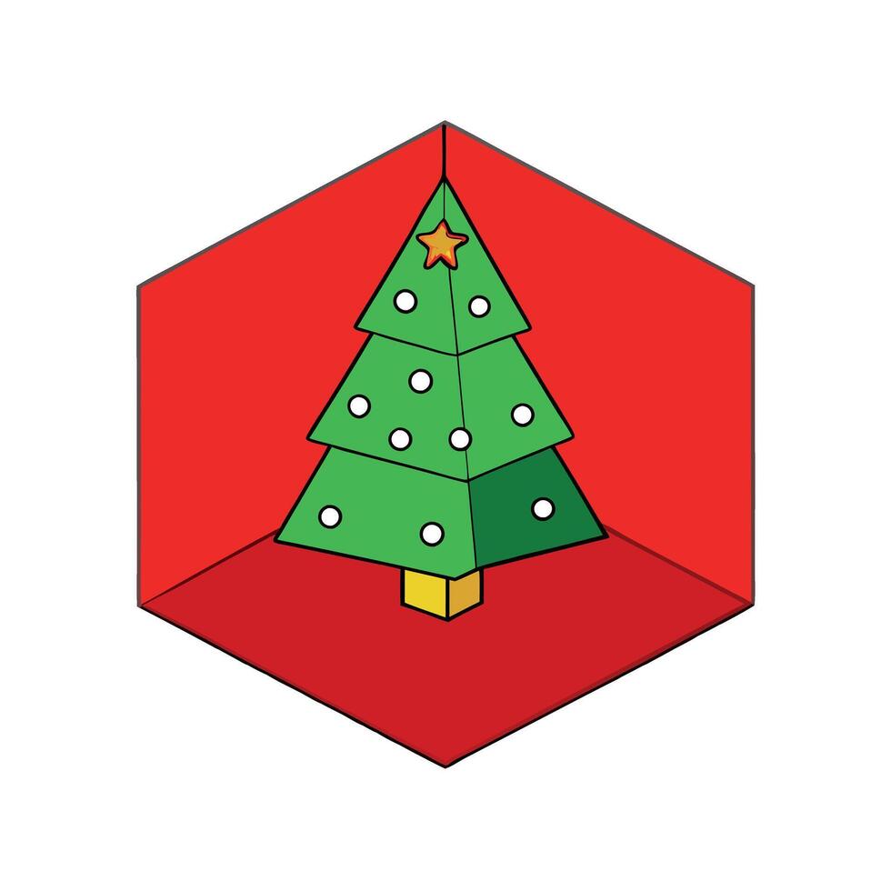 Christmas tree as 3d paper cut craft on red background vector