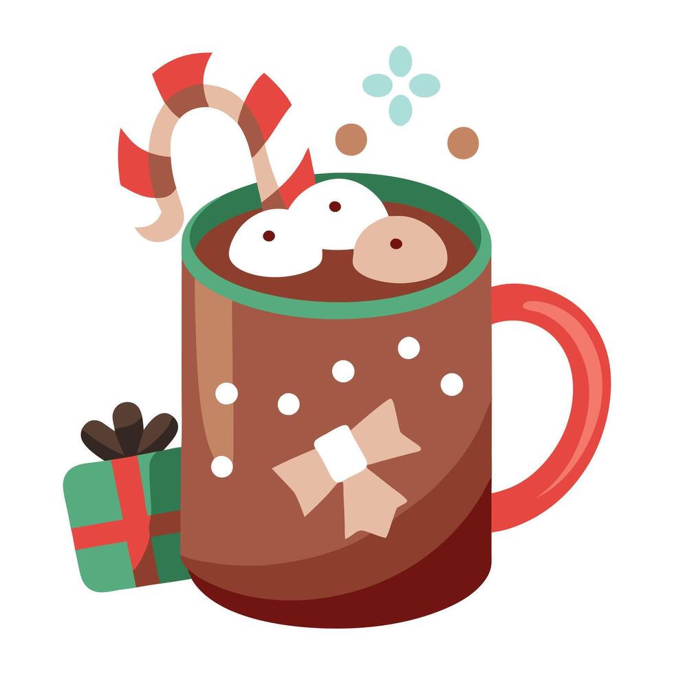 Mug of hot chocolate with marshmallows and christmas candy vector
