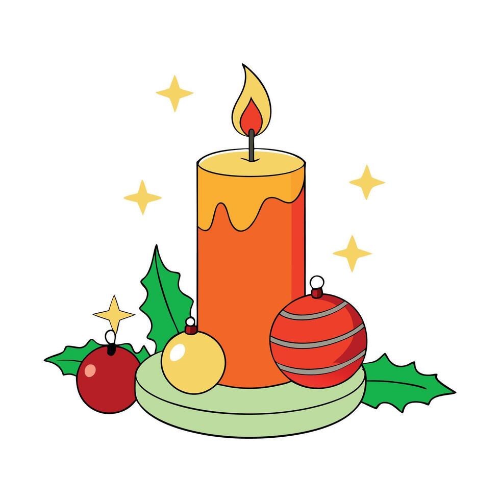 Christmas candle and balls. Globes with a realistic Christmas background. vector