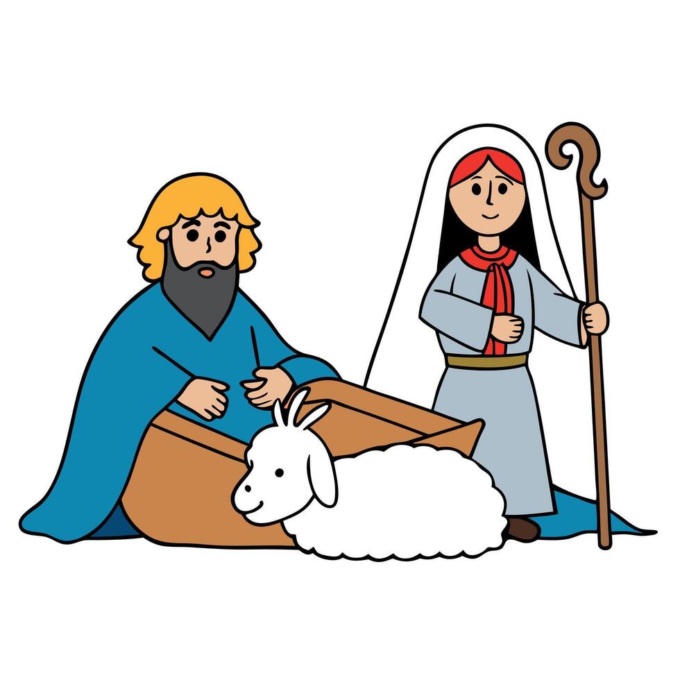 The Birth of the Good Shepherd Jesus. A Nativity Scene vector