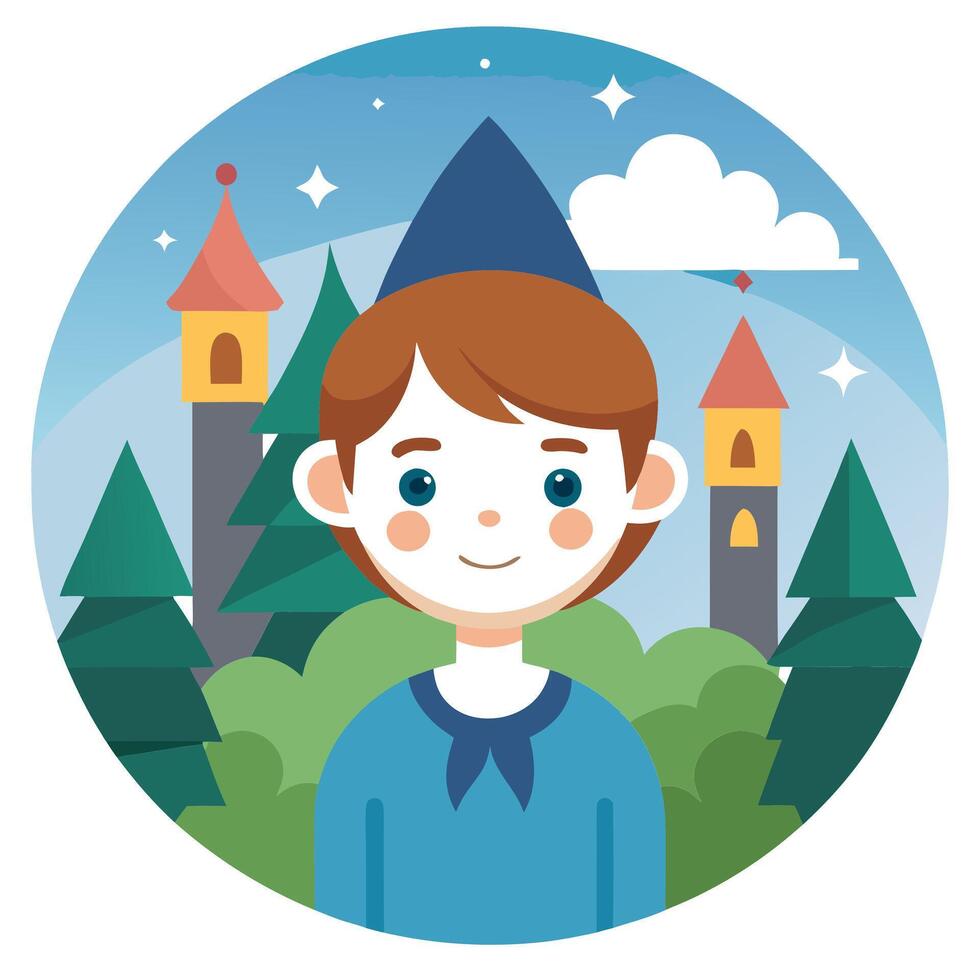 Child on magical fairytale background. with selective focus and copy space vector