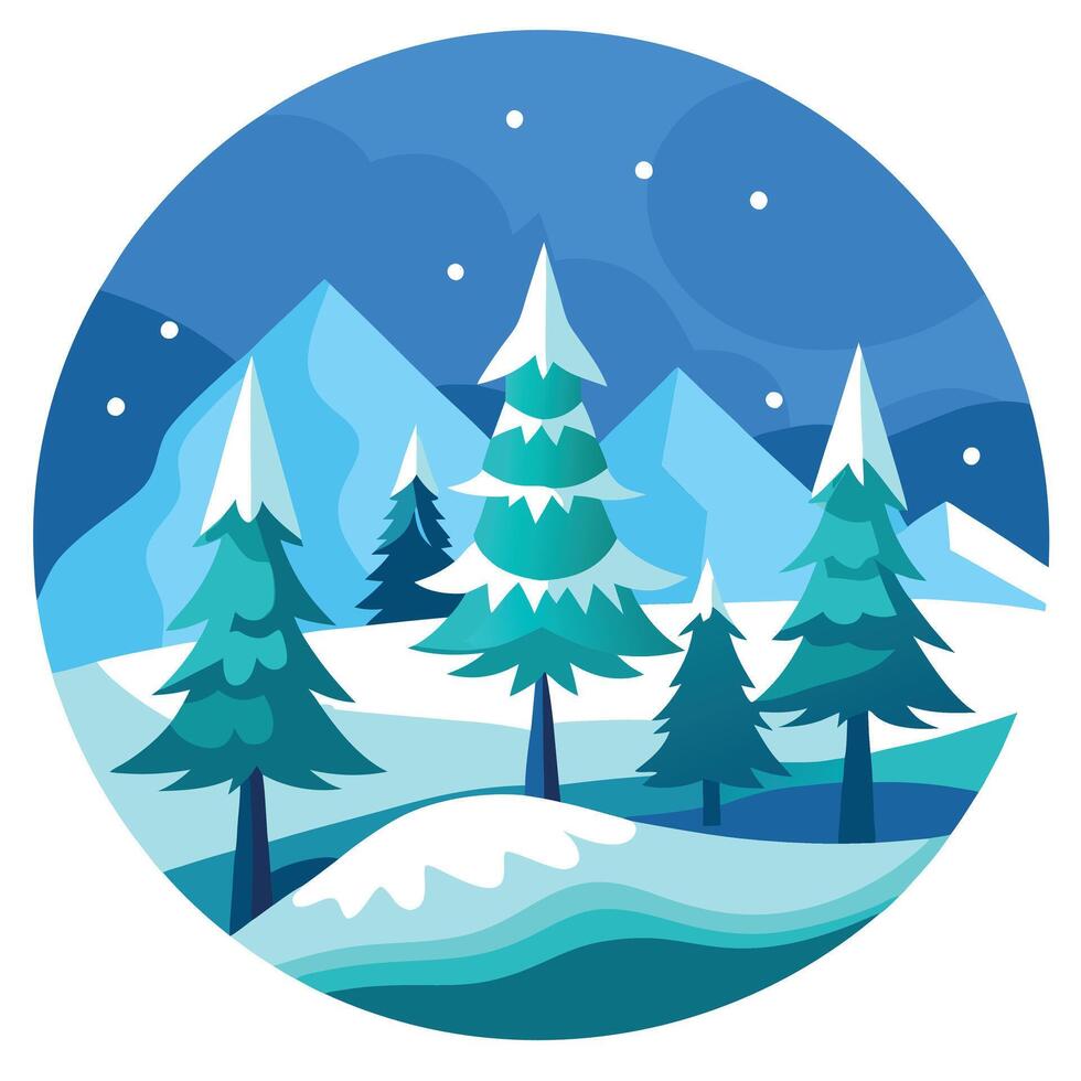 Winter landscape with snow and trees illustration vector