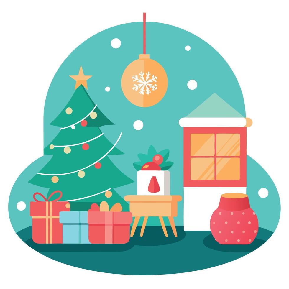 Cozy christmas decoration in children room interior. vector