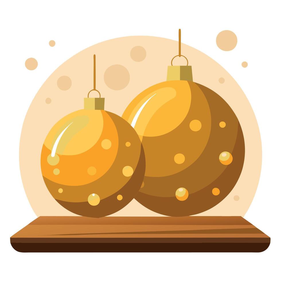 Golden christmas balls on tablepot on blurred bokeh lights background vector