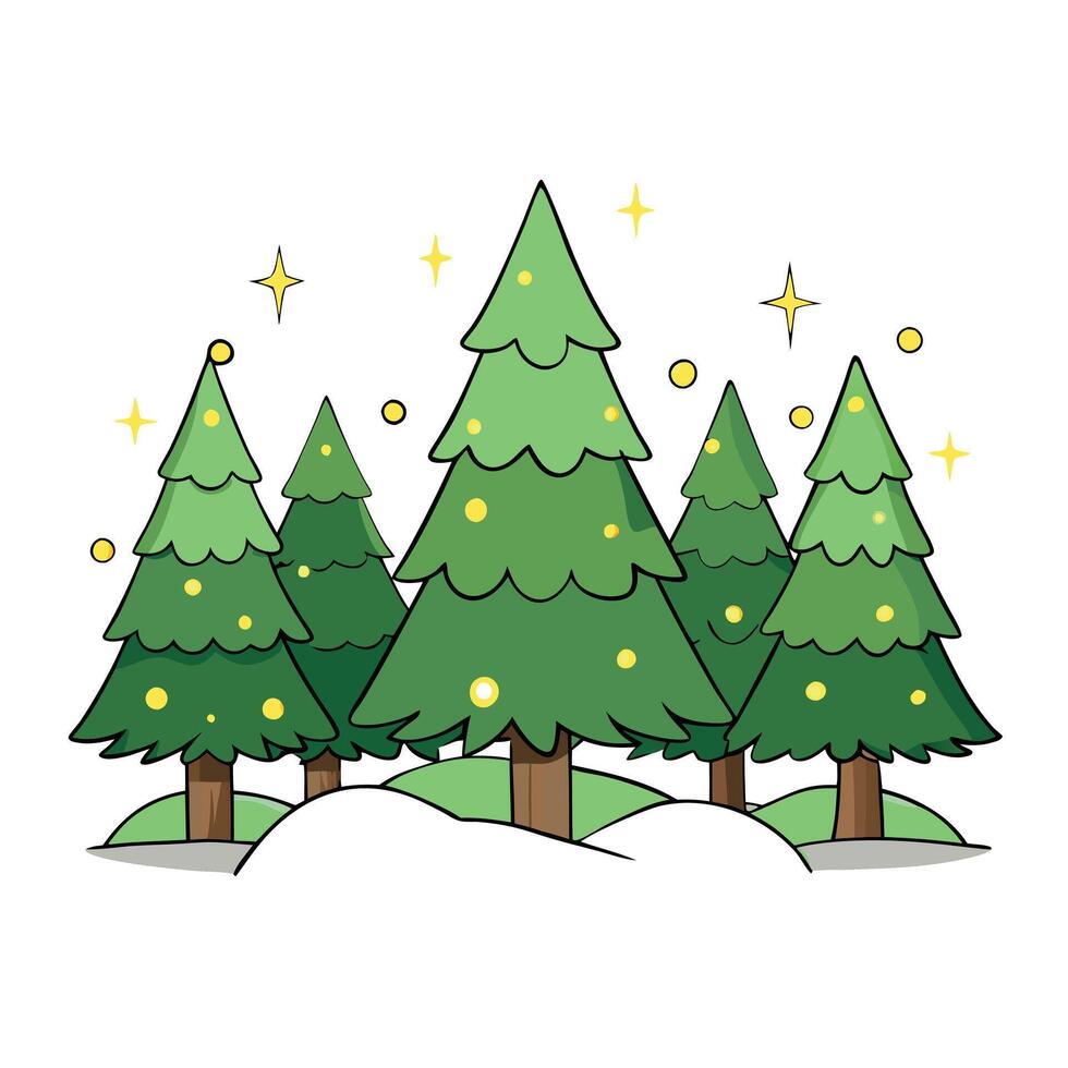 Magical forest with christmas trees and blurry glowing lights vector