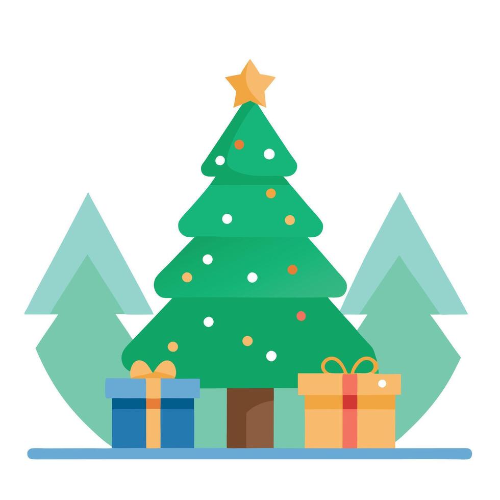 Christmas tree with gift boxes. blured background with copy space vector