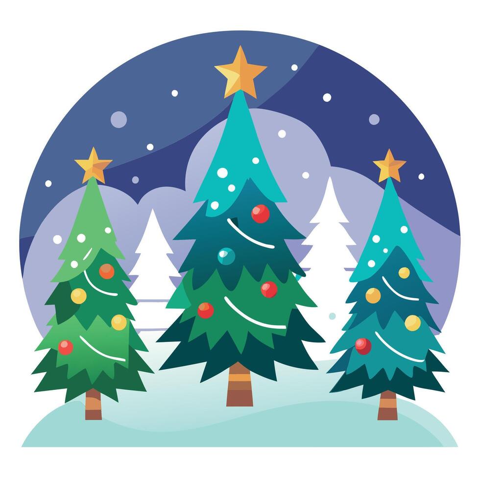 Decorated christmas trees in winter forest as wallpaper header vector