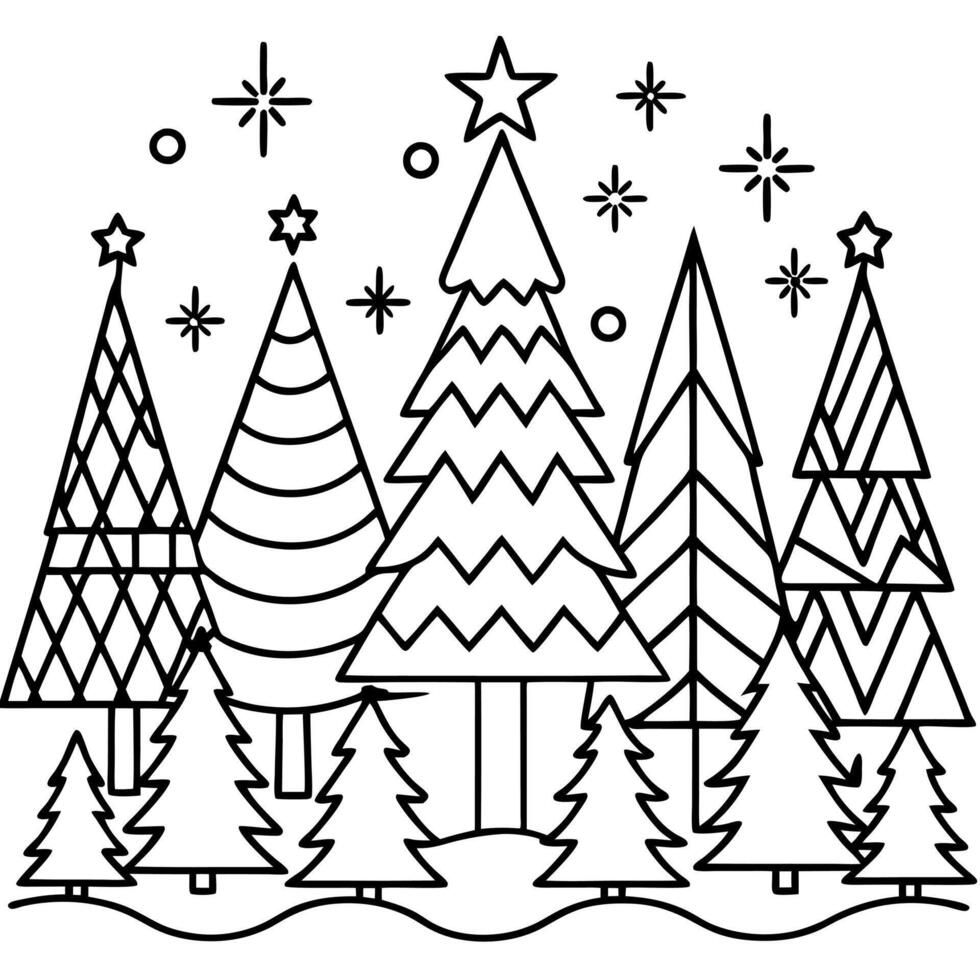 Holiday themed abstract forest full of christmas trees. vector