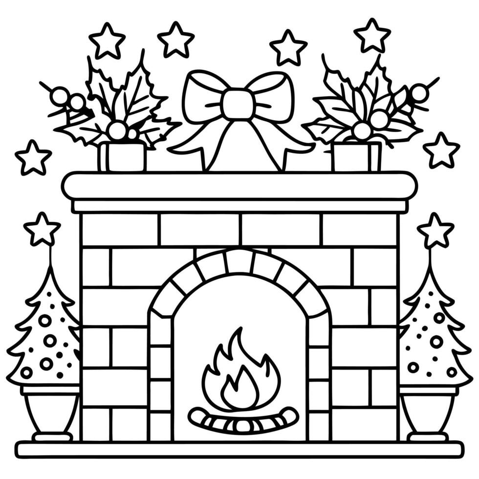 Fireplace with christmas decorations created with using AI tools vector