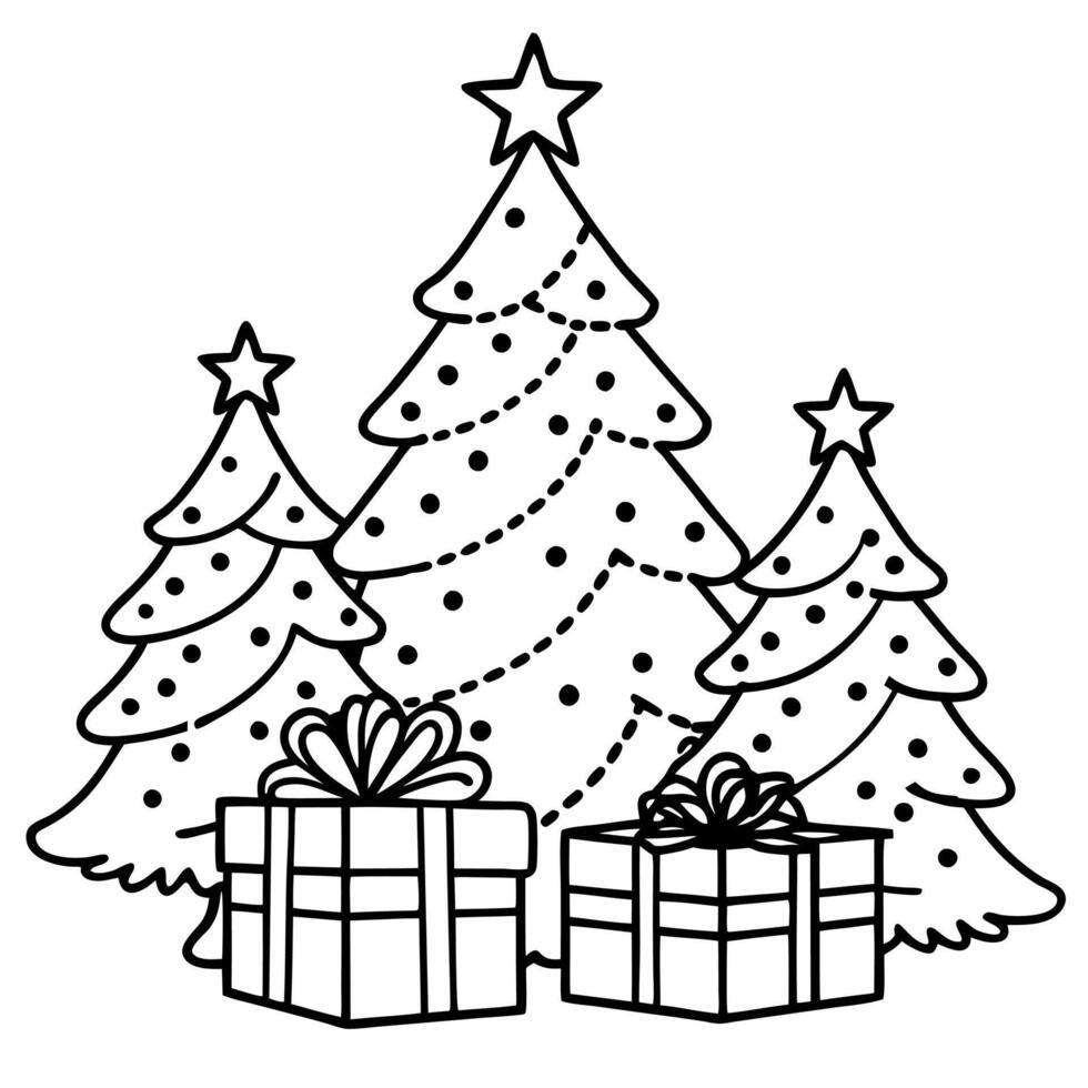Collection of Christmas trees with gifts on white background. new year concept vector