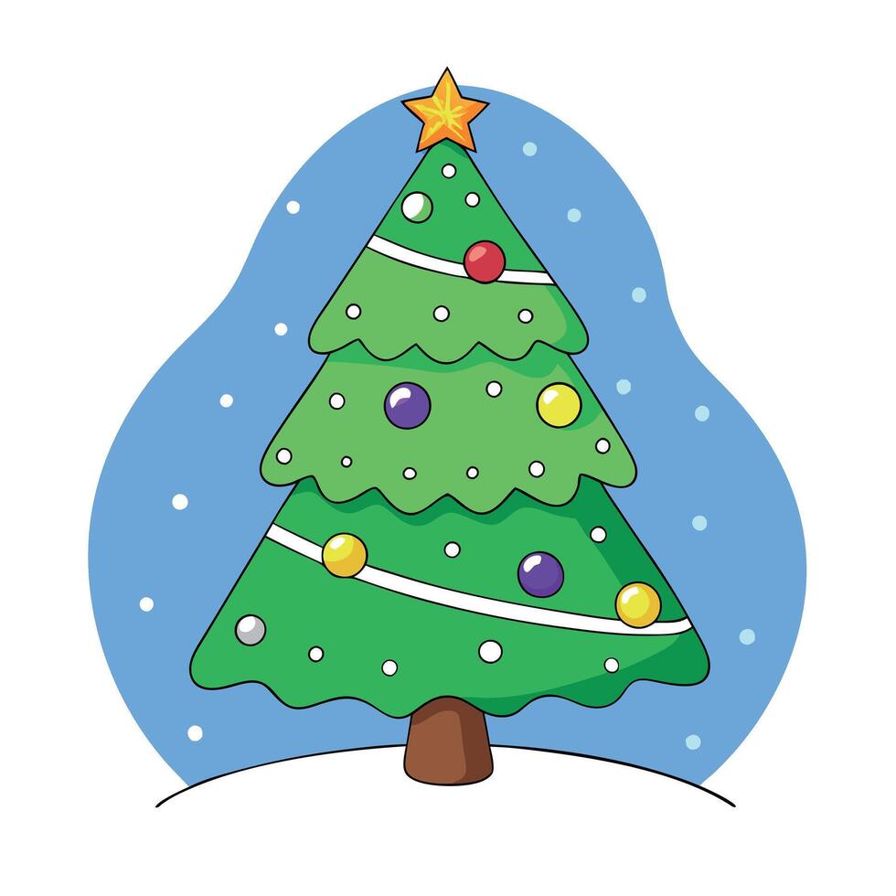 Decorated Christmas tree with blurred snowy night background. vector