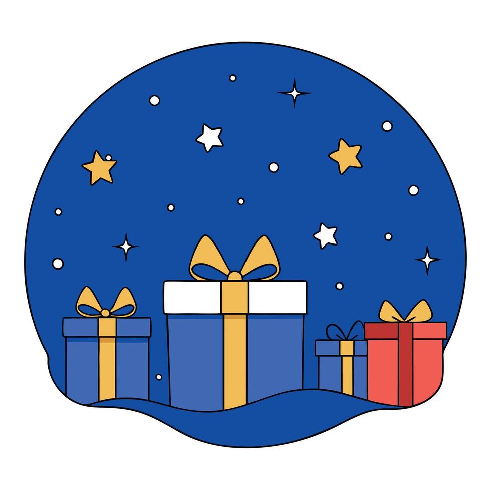 Dark blue christmas background with gifts and gold stars vector