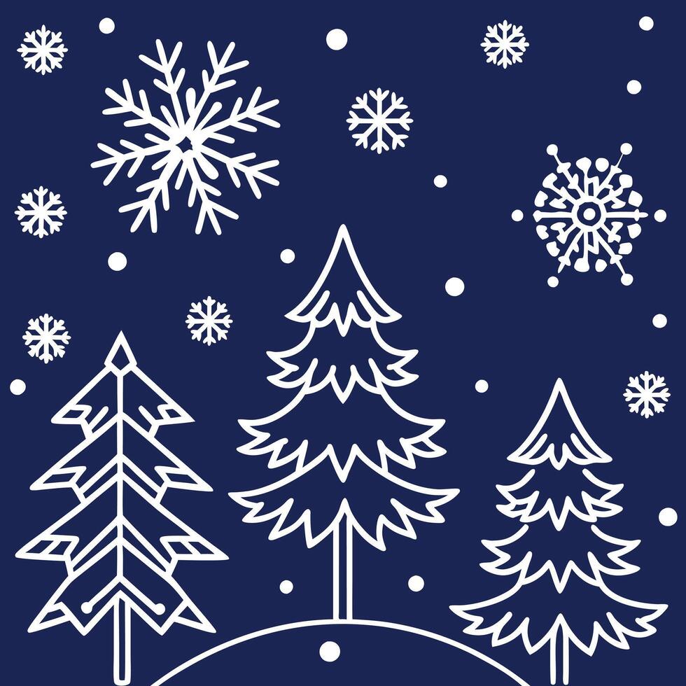Christmas trees and snowflakes on a blue background vector