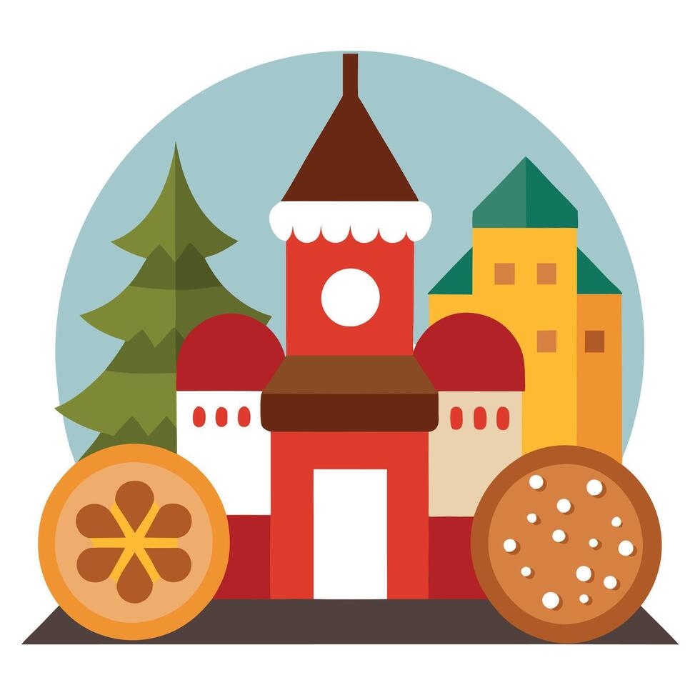Traditional German cookies on a Christmas market with copy space image. vector
