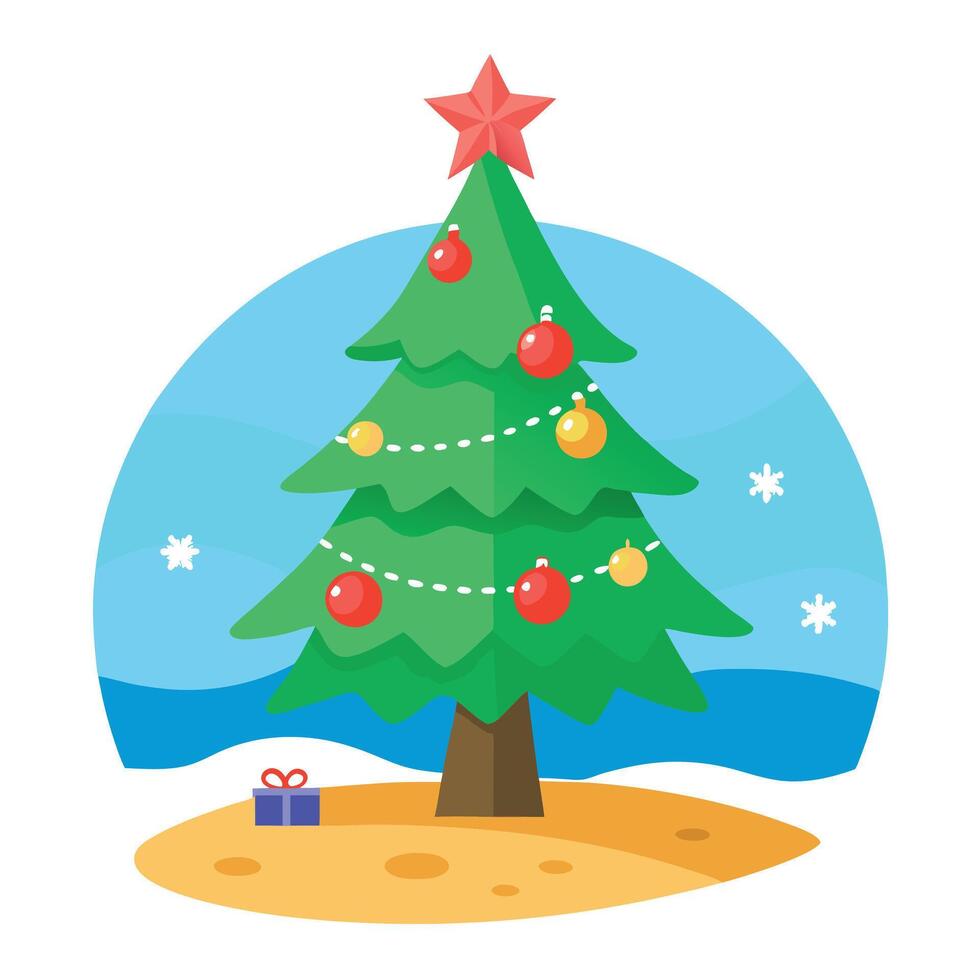 Festively decorated Christmas tree on the beach on New Year's Eve or Christmas vector