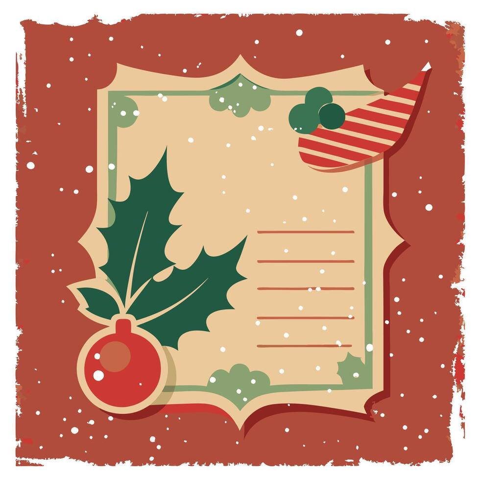 Old fashioned Christmas postcard on vintage parchment grunge texture Vintage Christmas vector