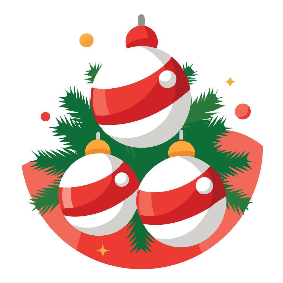 Close up of red. white balls on christmas tree. Bokeh garlands in the background. New Year concept. vector