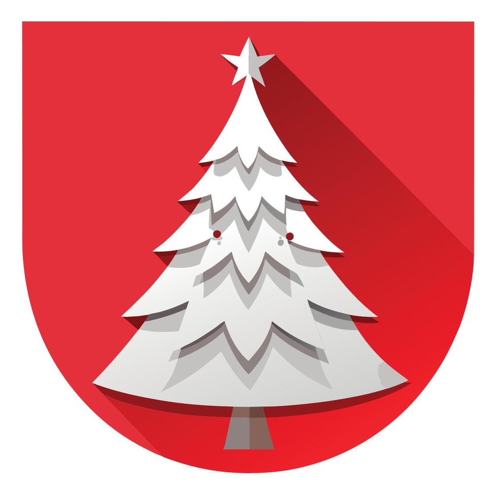 Christmas tree as 3d paper cut craft on red background vector