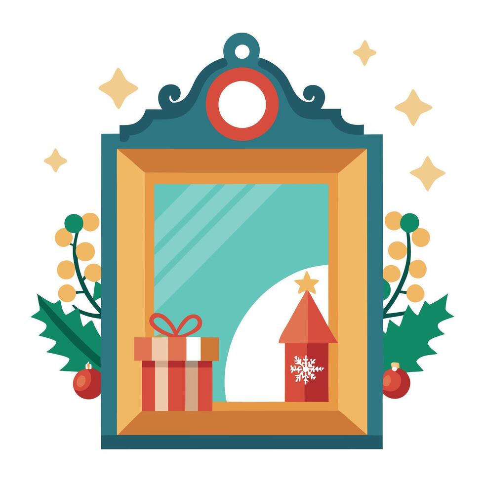 Stylish Frame Mock up. Christmas Interior Design Background. vector